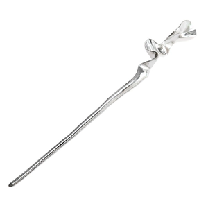 Minimalist silver metal hair pin with wavy twisted ribbon design and mirror finish