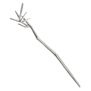 Elegant silver bamboo joint hair stick with leaf detail for traditional Chinese updo