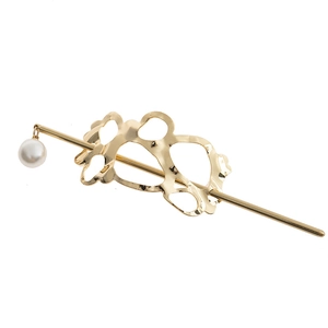 Vintage Irregular Geometric Hollow Hammered Metal Hair Stick With Faux Artificial Pearl Pendant Gold Silver Plated Hair Accessories For Women