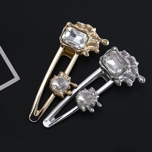 Irregular liquid metal BB hair clips with transparent crystals in gold and silver