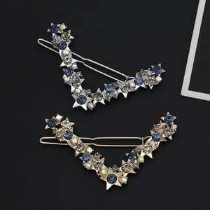 Fermagli per capelli a V con stelle e strass colorati in finitura oro e argento