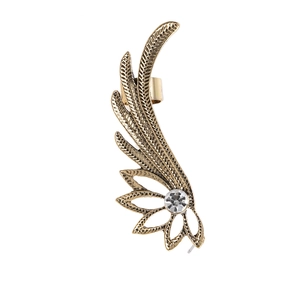 Boucles d'Oreilles Manchette Ailes d'Ange en Alliage Vintage Strass Plume Clou et Clip Intégrés pour Femme Bijoux de Fête