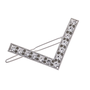 Vintage V-Shaped Alloy Rhinestone Hair Clip Elegant Geometric Blue White Crystal Inlaid Metal Top Clip For Women Hair Accessory