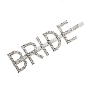 Bride Rhinestone Hair Clip Silver Alloy Letter Bobby Pin Shiny Crystal Hair Accessory For Wedding Bridal Party Women