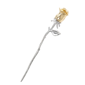 Épingle à cheveux rose en métal bicolore or et argent avec détail de feuille