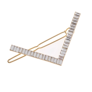 Minimalist V Shaped Geometric Hair Clip For Women Gold Silver Alloy Rectangular Rhinestone Inlaid Bobby Pin Hair Accessory