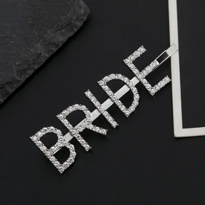Sparkling silver BRIDE rhinestone letter hair clip for weddings and bridal hair styling