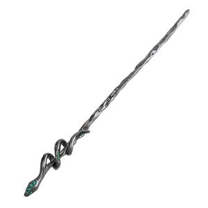Gothic snake hair pin in dark grey metal with green rhinestones and enamel details
