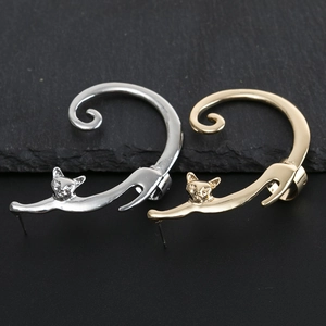 3D-Ohrklemmen in Katzenform, in Silber und Gold, modischer Ohrschmuck für Damen