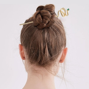 Pic à Cheveux Serpent en Alliage Vintage Avec Strass Vert Or Argent Antique Épingle à Cheveux pour Femmes Bijoux de Fête
