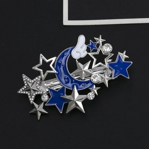 Eleganter Haarclip mit Mond und Stern aus blauem Emaille und funkelnden Strasssteinen