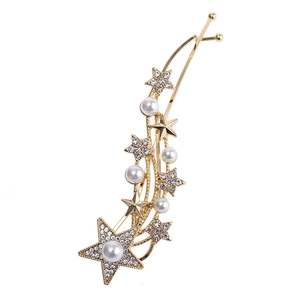 Fashion Alloy Rhinestone Shooting Star Hair Clip With Faux Artificial Pearl Elegant Star Pentagram Side Clip For Women Hair Accessory