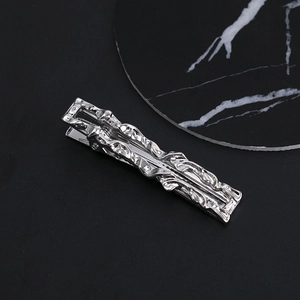 Chic silver alloy hair clip with liquid metal texture and minimalist geometric design