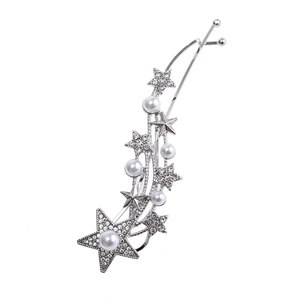 Sparkling meteor hair clip with rhinestones and white pearls in a silver finish