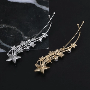 Star-shaped hair clips with pearls in gold and silver, elegant metal back view structure
