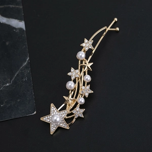 Sparkling gold meteor hair clip with pearls and rhinestones for women hair styling