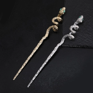 Épingles à cheveux serpent vintage en or et argent avec yeux en pierres précieuses
