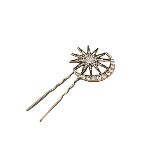 Antike Bronze Haarspange mit Mond, Stern und funkelnden Strasssteinen für Damen