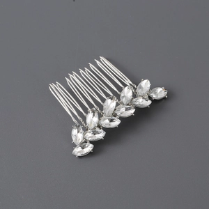 Elegante pettine per capelli in argento con brillanti strass a foglia per donna
