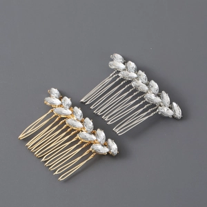 Elegante pettine per capelli con strass a forma di foglia in oro e argento