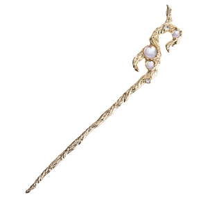 Vintage Branch Texture Hair Stick For Women Alloy Inlaid Rhinestone Iridescent Artificial Pearl Hair Accessory Metal Hairpin