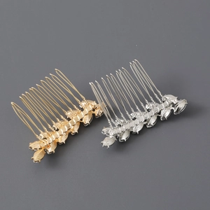 Elegante set di pettini per capelli oro e argento con strass scintillanti per matrimoni