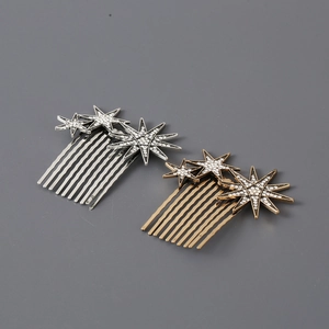 Elegant rhinestone star hair combs set with silver and gold finish for women's hairstyling