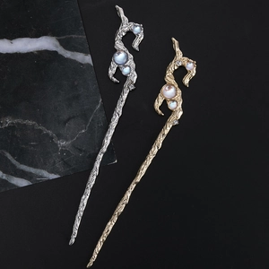 Vintage branch hairpins in gold and silver finish with moonstone gems and diamonds