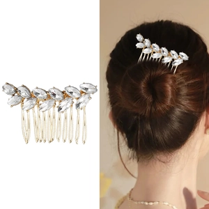 Elegante Pettine per Capelli a Forma di Foglia con Strass per Donna Sposa Matrimonio Festa Lega Oro Argento Accessori