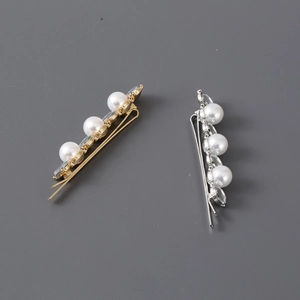 Elegant gold and silver hair clips set featuring rows of white pearls and sparkling crystals