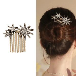 Vintage Alloy Star Hair Comb Rhinestone Inlaid Eight-pointed Star Hair Clip For Women Wedding Banquet Party Hair Jewelry
