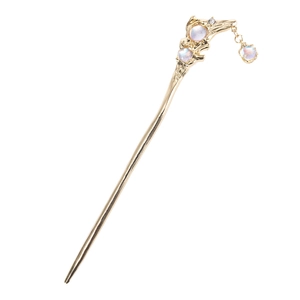 Vintage alloy hair stick with colorful iridescent beads and rhinestone in golden finish