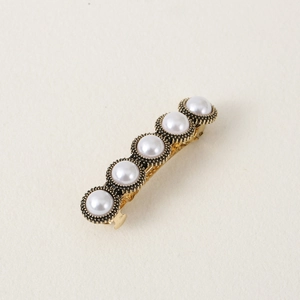 Vintage Elegant Faux Artificial Pearl Hair Clip Alloy Bronze Gold Finish Spring Hairpin For Women Daily Party Hair Accessories