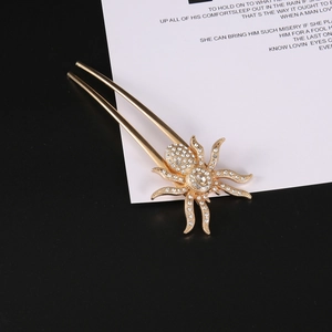 Vintage Alloy Spider Rhinestone Hair Stick For Women Goth Antique Gold Silver Metal Hair Pin U Shaped Hair Accessories