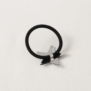 Elastic black hair tie with a silver star pendant featuring a metallic polished finish