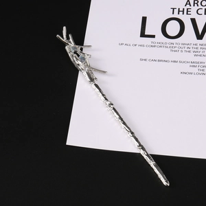 Harry Potter wizard wand hair pin with silver branch texture and colorful opal gemstones