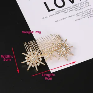 Star hair comb with rhinestones and tassels, size 5x9cm, weight 29g, golden finish