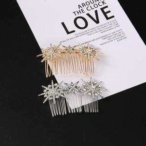 Celestial star hair comb set with sparkling rhinestones in gold and silver finishes