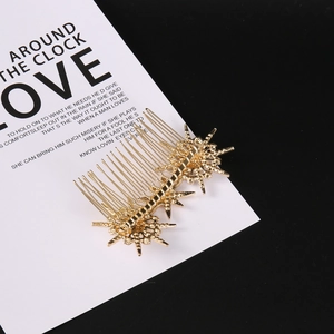 Elegant gold star tassel hair comb with sparkling rhinestones and moon vintage aesthetic