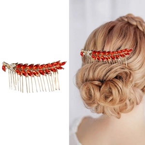 Vintage Leaf Rhinestone Hair Comb Elegant Crystal Wedding Hair Insert Alloy Bridal Hair Jewelry Accessories For Women Banquet