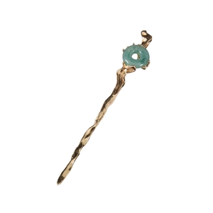 Pic à Cheveux en Alliage Nouveau Style Chinois Antique Électroplaqué Motif de Vagues Boucle de Paix en Pierre Artificielle Verte