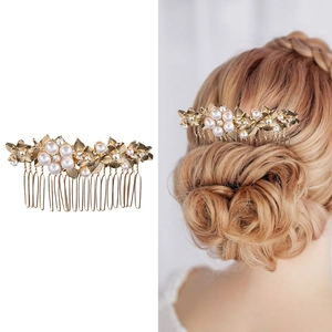 Vintage Flower Artificial Pearl Hair Comb And Hair Clip Alloy Rhinestone Hair Accessories For Women Wedding Party Jewelry