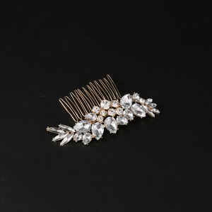 Elegant gold leaf crystal hair comb with sparkling rhinestones for wedding bridal headwear