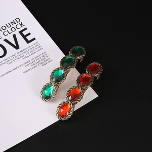 Vintage Alloy Rhinestone Hair Clip New Chinese Style Retro French Elliptical Gemstone Inlaid Barrettes Hair Accessories