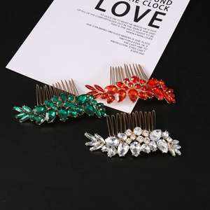 Vintage Leaf Style Gold Alloy Hair Comb For Women Rhinestone Inlaid Ancient Style Bridal Wedding Party Hair Accessories