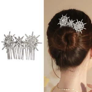 Vintage Celestial Alloy Rhinestone Star Hair Comb Gold Silver Plated Moon Sun Headpiece Elegant Wedding Party Hair Jewelry For Women