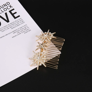 Elegant gold star hair comb with shimmering tassels and inlaid rhinestones for women