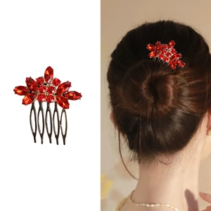 Pettine per Capelli a Fiore in Lega Vintage Con Strass Luccicanti Elegante Stile di Corte Inserto per Capelli Oro Cinque Denti per Donna Sposa