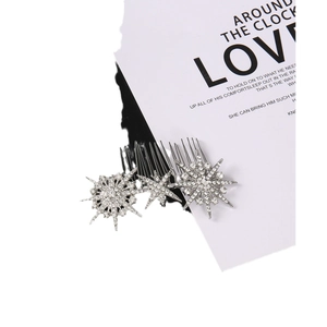 Star and moon rhinestone tassel hair comb set with sparkling crystals in silver metal