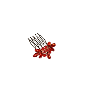 Pettine per capelli floreale con strass rossi e finitura dorata per matrimoni